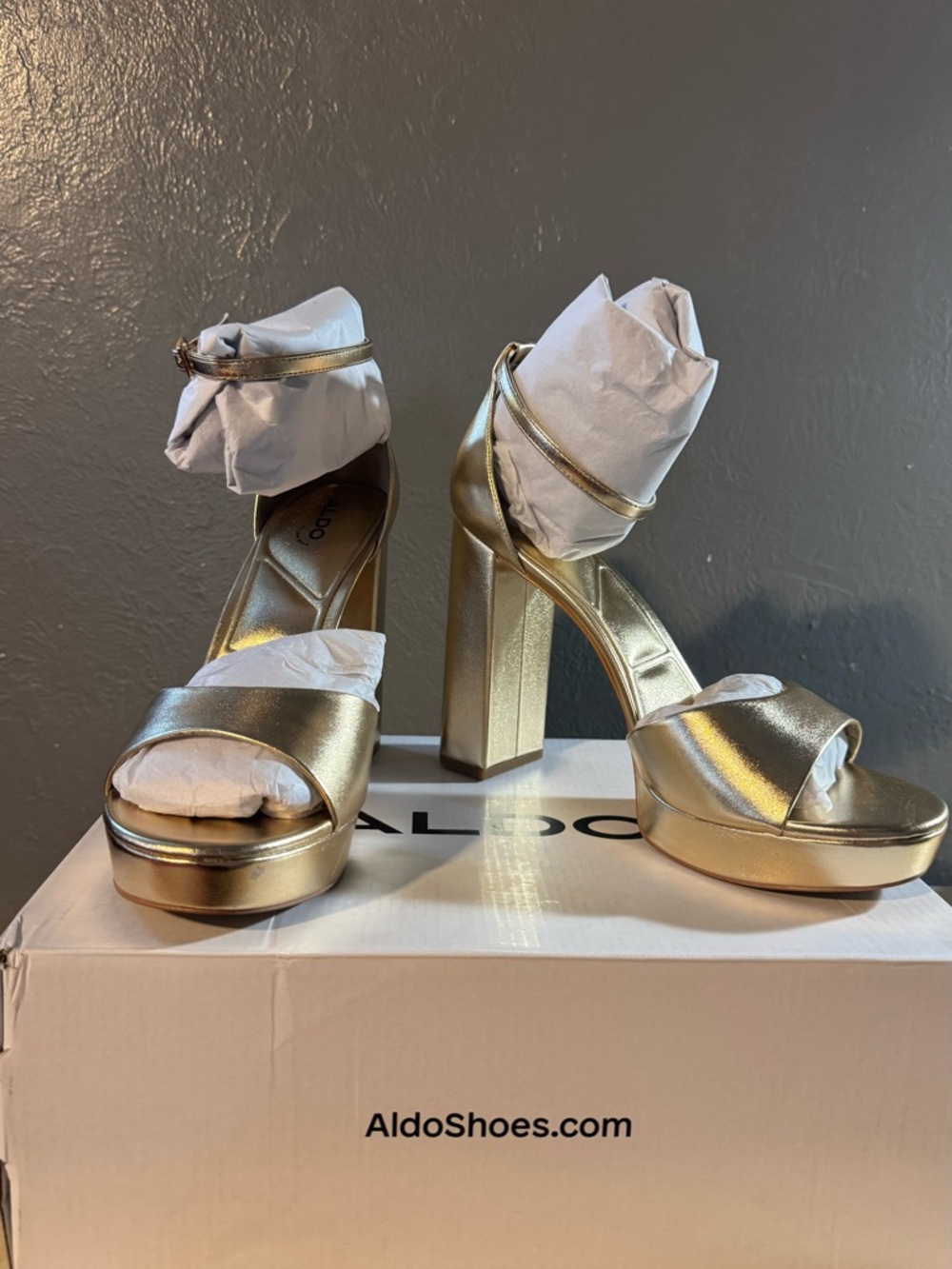 ALDO Gold Metallic ENAEGYN2.0 Platform Block Heel Sandals